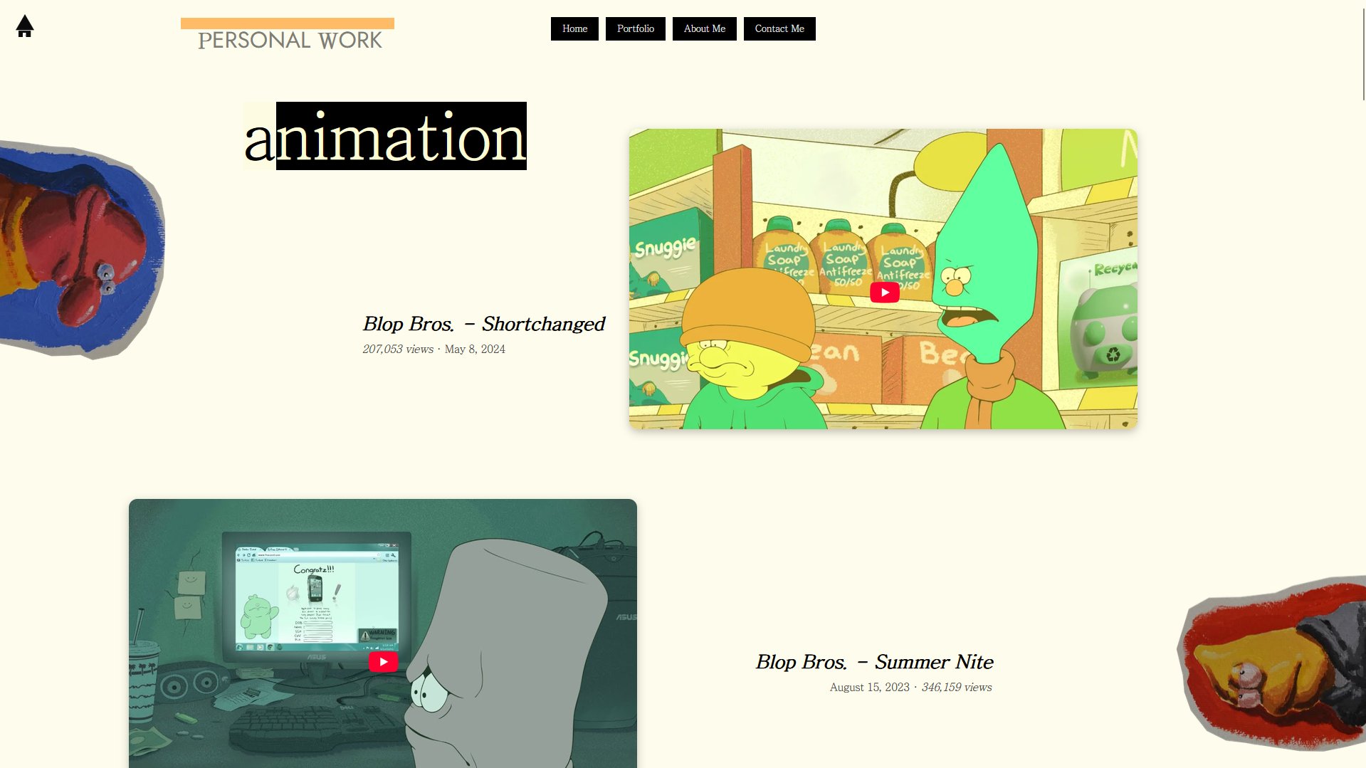 Personal work page, animation section