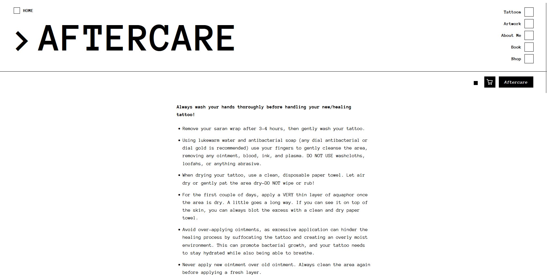 Aftercare page